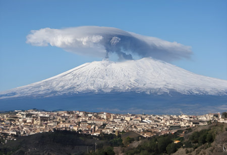 Volcano Etna in Sicily, Italy on a sunny day.の素材