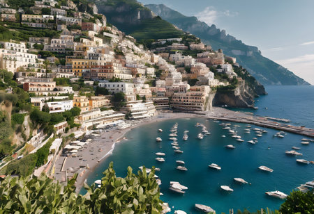 Aerial view of Positano village on Amalfi Coast, Italyの素材