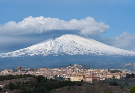 Mt. Fuji and the city of Volterra, Italyの素材
