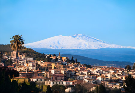 View of the city of Segovia and the volcano Ararat, Spainの素材