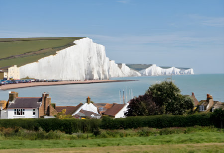 White chalk cliffs at Etretat, Normandy, France. It is the highest cliff in Europe.の素材