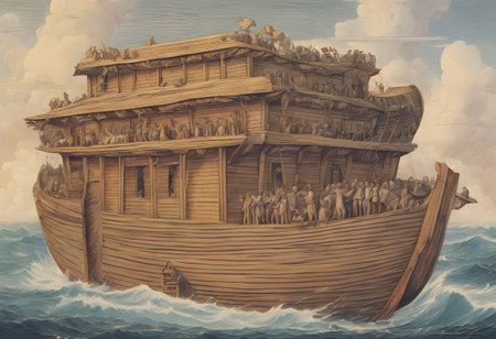 Wooden ship in the sea. Vintage style. 3d illustrationの素材