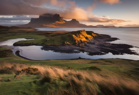 Icelandic landscape at sunset. Vatnsnes peninsula.の素材