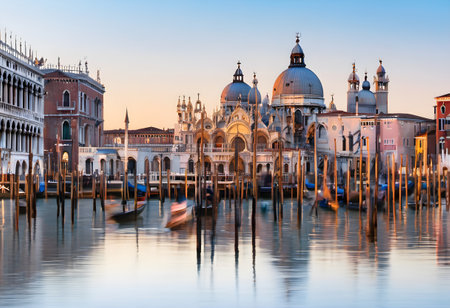 Venice, Italy. Panoramic view of the Grand Canal at sunset.の素材
