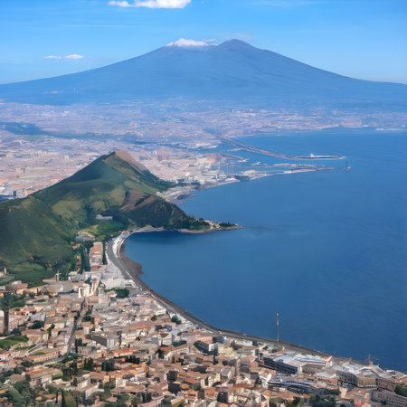 Panoramic view of Naples and Mount Vesuvius in Italyの素材