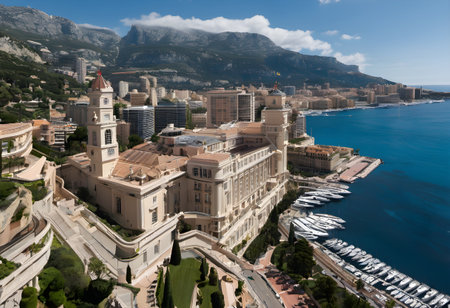 Aerial view of Monte Carlo, Monaco. Monte Carlo is a resort town on the French Riviera.の素材