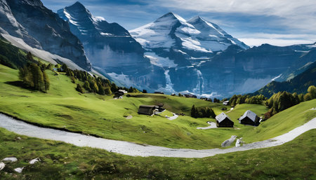 Panoramic view of the swiss alps, Switzerland.の素材