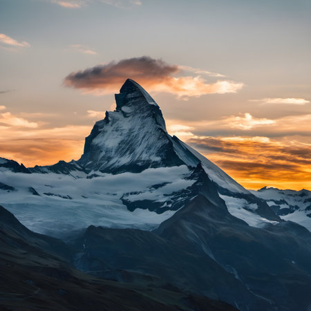 Matterhorn mountain peak at sunrise, Zermatt, Switzerlandの素材
