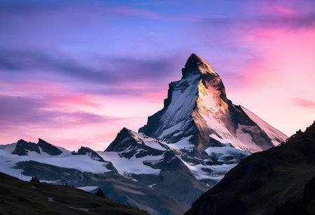Matterhorn peak in Zermatt, Switzerland at sunset.の素材