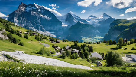 Panoramic view of Grindelwald and Jungfraujoch, Switzerlandの素材