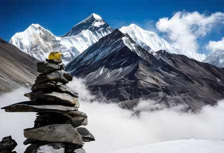 Stone pyramid in Himalayas, Manaslu circuit, Nepalの素材