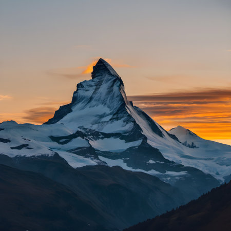 Matterhorn mountain peak at sunrise, Zermatt, Switzerlandの素材