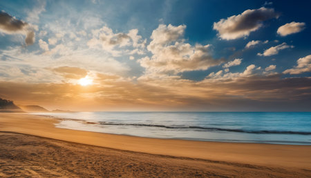Beautiful sunset on the beach. Beautiful seascape with clouds.の素材