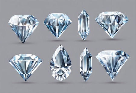 Set of realistic diamonds on a gray background. 3d vector illustration.の素材