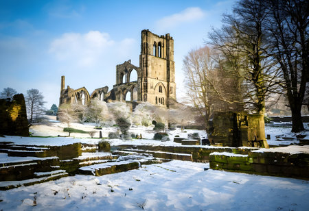 Ruins of Kirkstall Abbey in Leeds in Yorkshireの素材