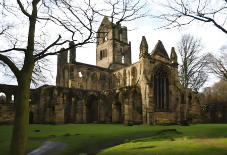 A view of the Ruins of Kirkstall Abbey in Leedsの素材