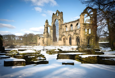 Ruins of Kirkstall Abbey in Leeds in Yorkshireの素材