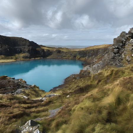 Panoramic view of turquoise lake in Connemara, Irelandの素材