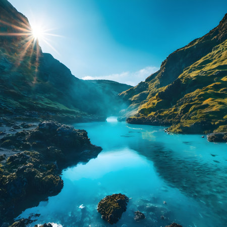 Beautiful view of the seashore with turquoise water in Icelandの素材