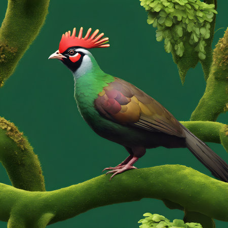 Beautiful bird on a green background. 3d rendering, 3d illustration.の素材
