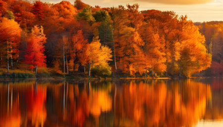 Autumn forest reflected in the lake. Colorful autumn landscape.の素材