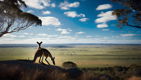 Kangaroo in the Australian bush - 3D Rendered Illustrationの素材