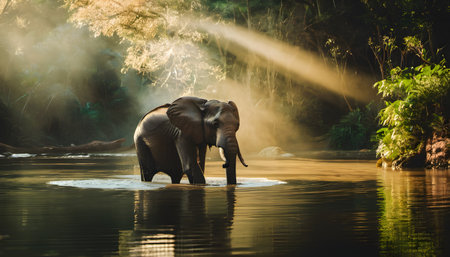Elephant in the river at Chiang Rai province, Thailand.の素材