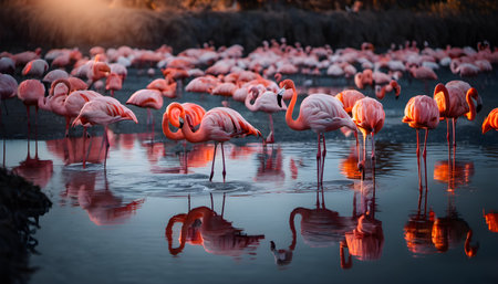 Flamingos in the Camargue, Southern France.の素材