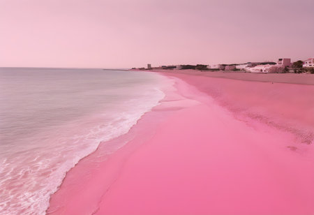 Pink sand beach in Algarve, Portugal, at sunset.の素材