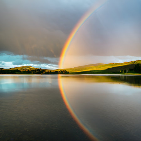 Rainbow over the lake, Iceland, Europe. Long exposure.の素材