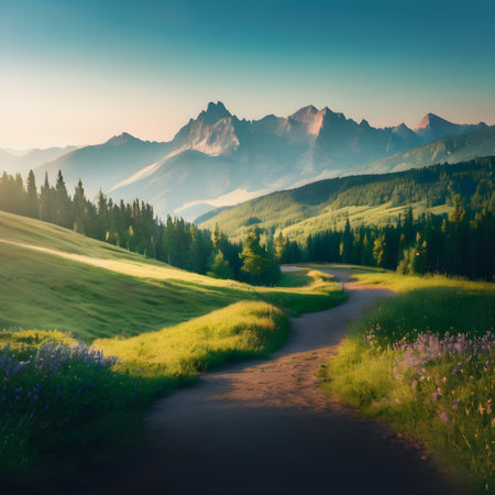 Fantastic summer landscape. Dramatic scene. Location place Dolomites, Italy, Europe. Artistic style post processed photo.の素材