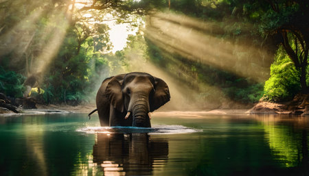 Elephant drinking water in Chiangmai, Thailand, Asiaの素材