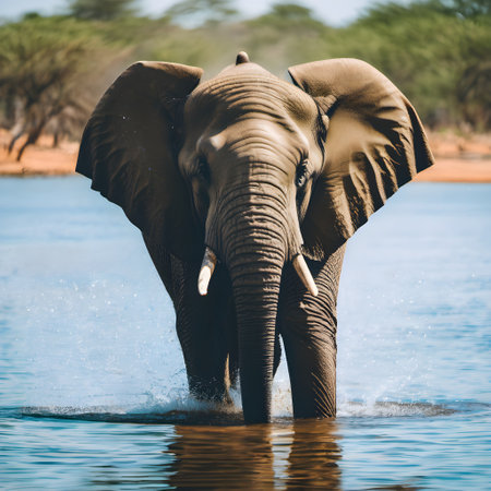 African elephant (Loxodonta africana) in the waterの素材