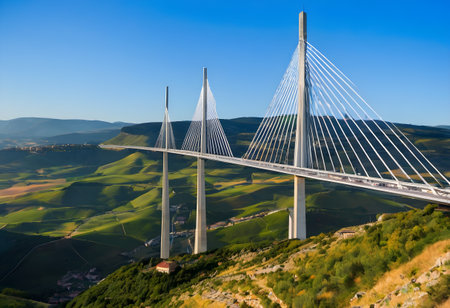 Cable-stayed bridge over Tuscany, Italy.の素材
