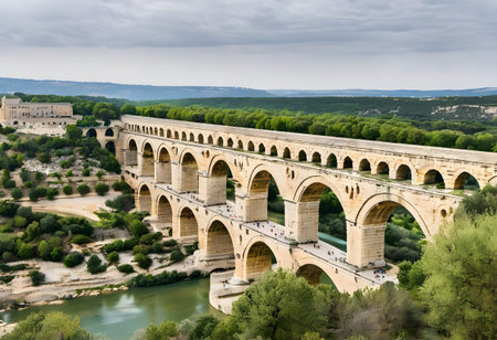 Aerial view of Pont du Gard in Provence, Franceの素材