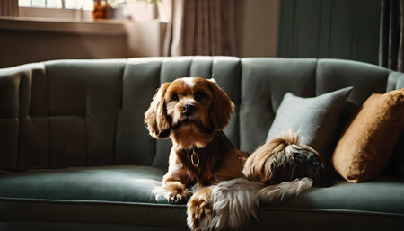 Cocker Spaniel and Cocker Spaniel on sofa at homeの素材