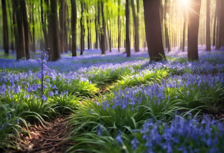 Beautiful bluebells in the forest. Springtime landscape.の素材