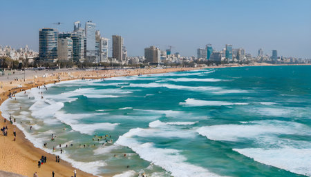 Panoramic view of the beach in Dubai, United Arab Emiratesの素材