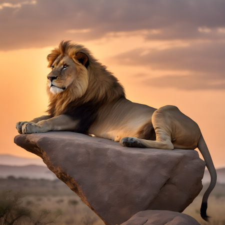 Lion resting on a rock in the savannah of Namibiaの素材