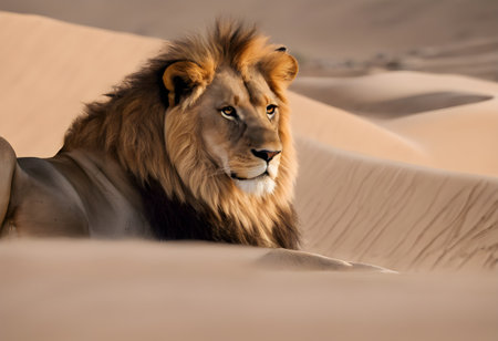 Lion in the sand dunes of the Namib Desert, Namibiaの素材