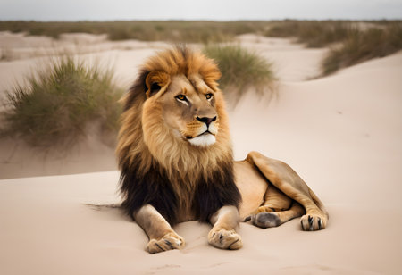 Lion in the dunes of the Namib Desert, Namibiaの素材