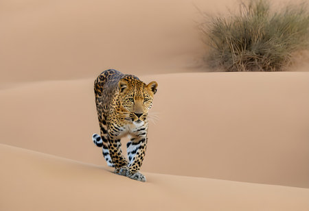 Leopard in the sand dunes of the Namib Desert, Namibiaの素材