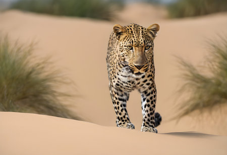Leopard walking in the sand in the Namib Desert, Namibiaの素材