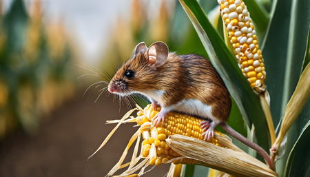Cute little hamster in corn field. Animal in nature.の素材