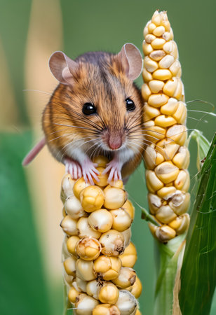 Hamster on a corn cobs in the field. Close up.の素材