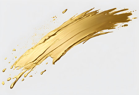 Gold paint splash isolated on white background. 3d render illustration.の素材