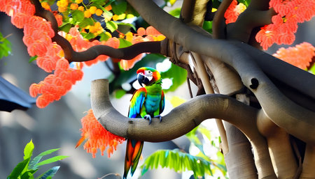 Scarlet macaw (Ara macao) on a treeの素材