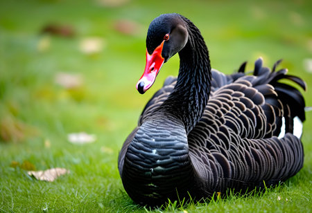 Black swans in the park. Beautiful nature scene with swans.の素材
