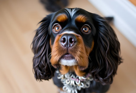 Cavalier King Charles Spaniel dog looking at the camera.の素材