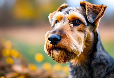 Portrait of a dog breed the Yorkshire Terrier on an autumn backgroundの素材